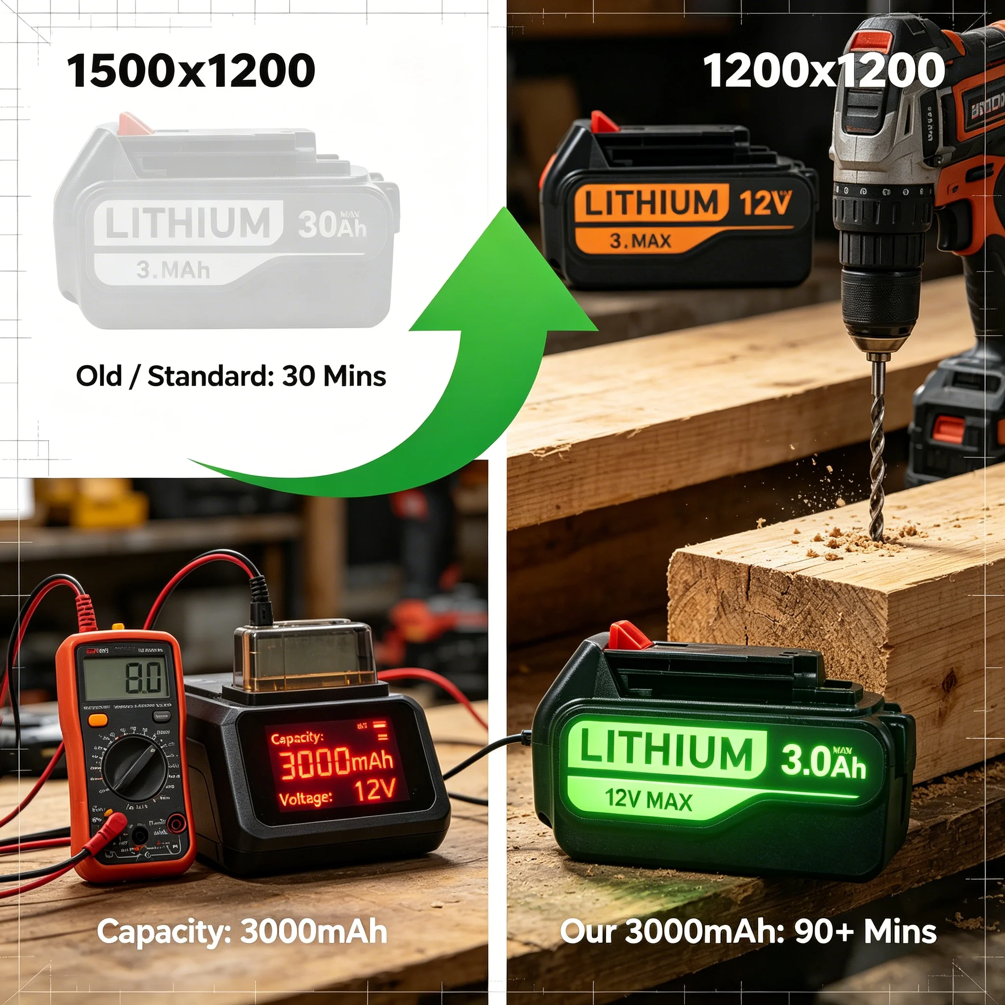 

12V 3000mAh super strong battery life Suitable for rechargeable lithium battery replacement of models such as Black&Decker Fsb12