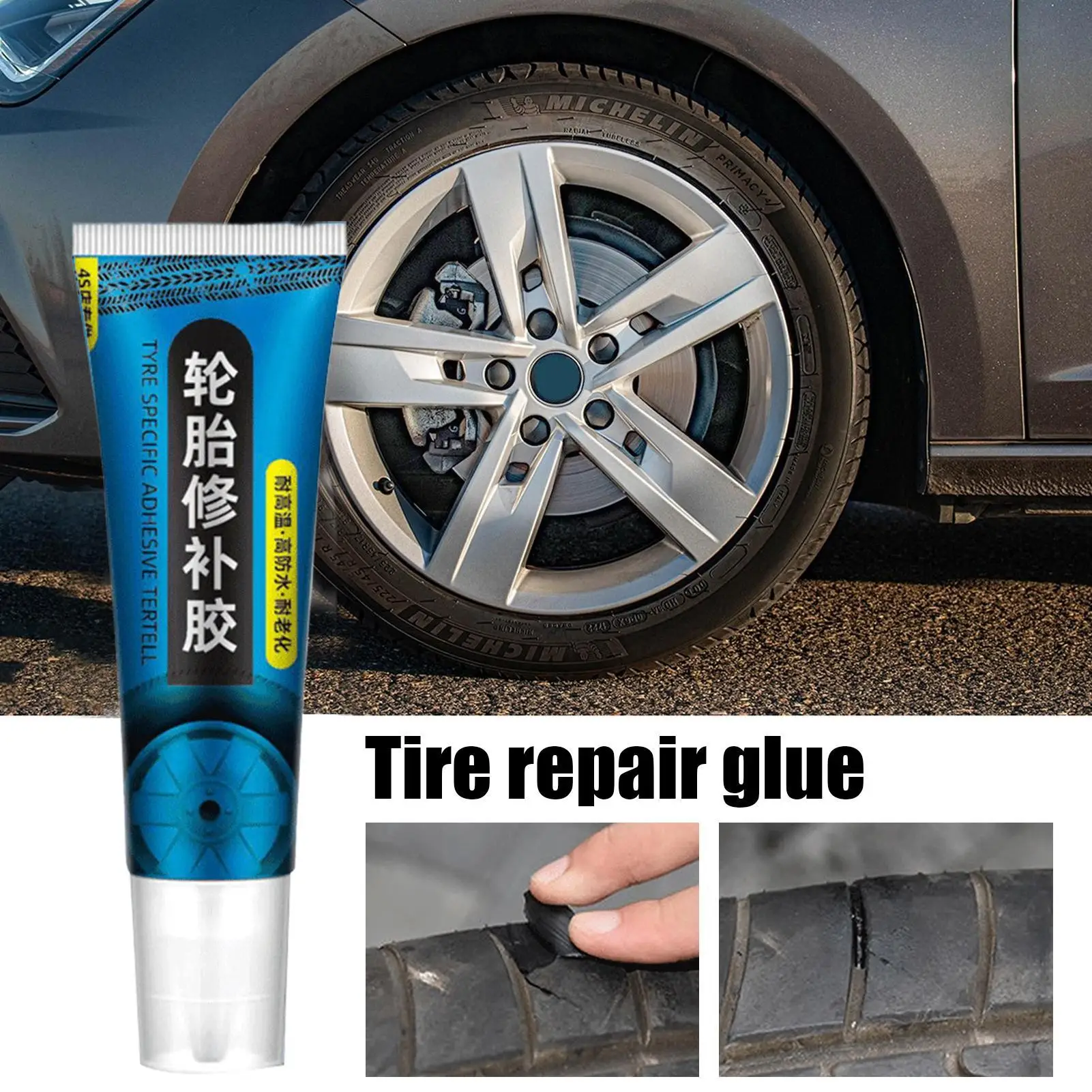 Cola para reparo de pneus de 60ml, selante resistente a altas temperaturas para parede lateral do carro, kit de reparo de pneus adesivo forte instantâneo