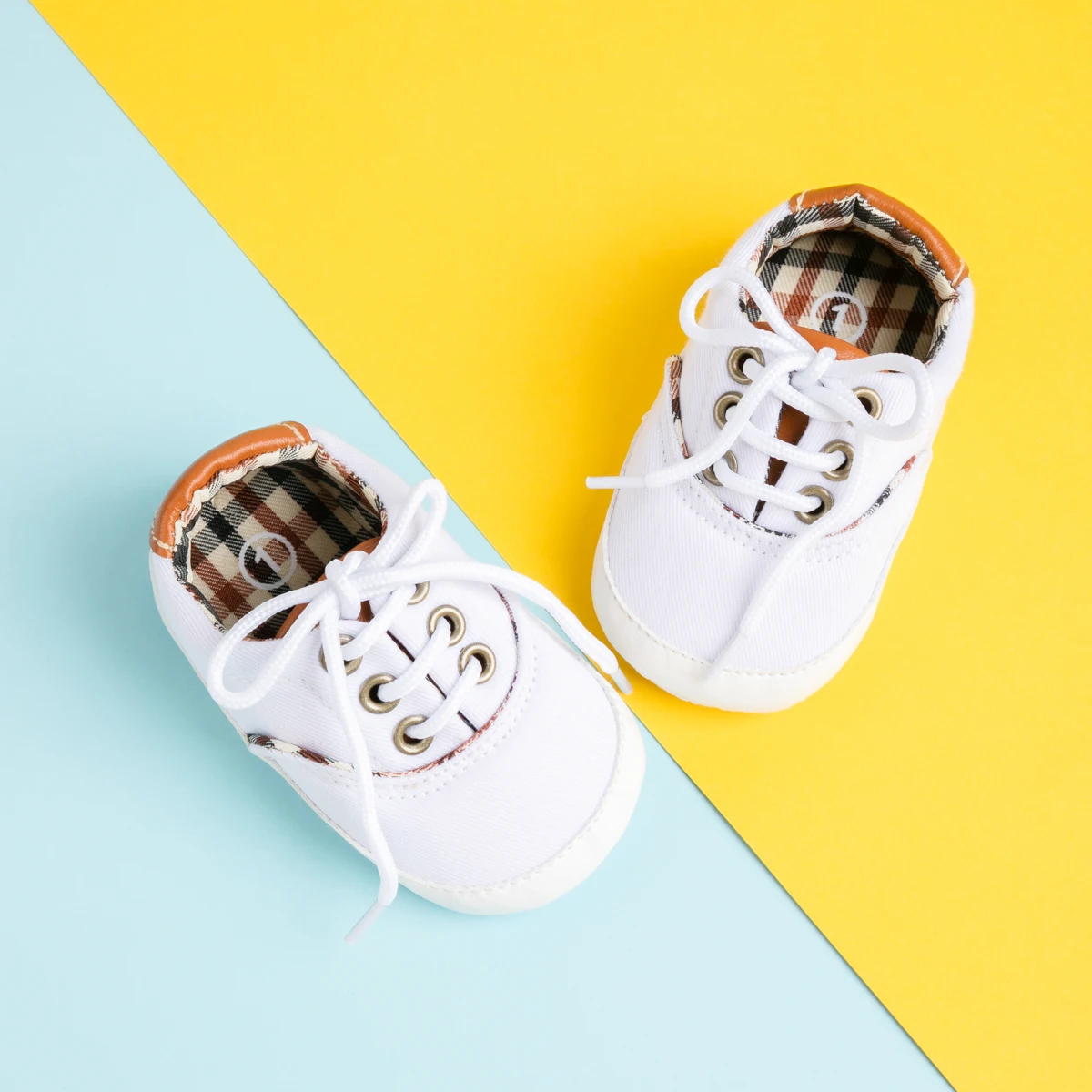 Meckior Baby Boys Canvas Shoes Soft Sole Anti-Slip Lace-Up Plaid Lining First Walkers Infant Toddler Shoes 0-18 Months