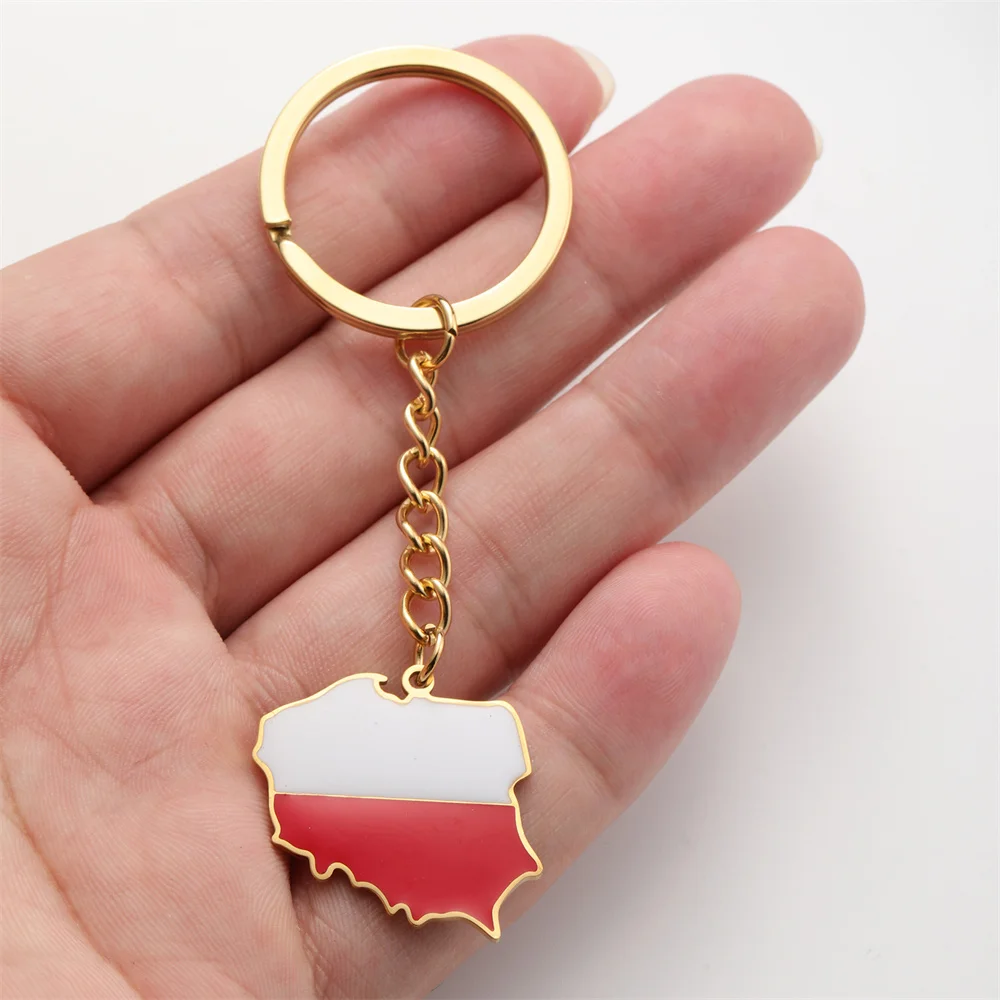 Eueavan Poland Map Pendant Keychains Women Men Stainless Steel Polish Flag Ethnic Car Bags Key Chain Ring New Trend Jewelry Gift