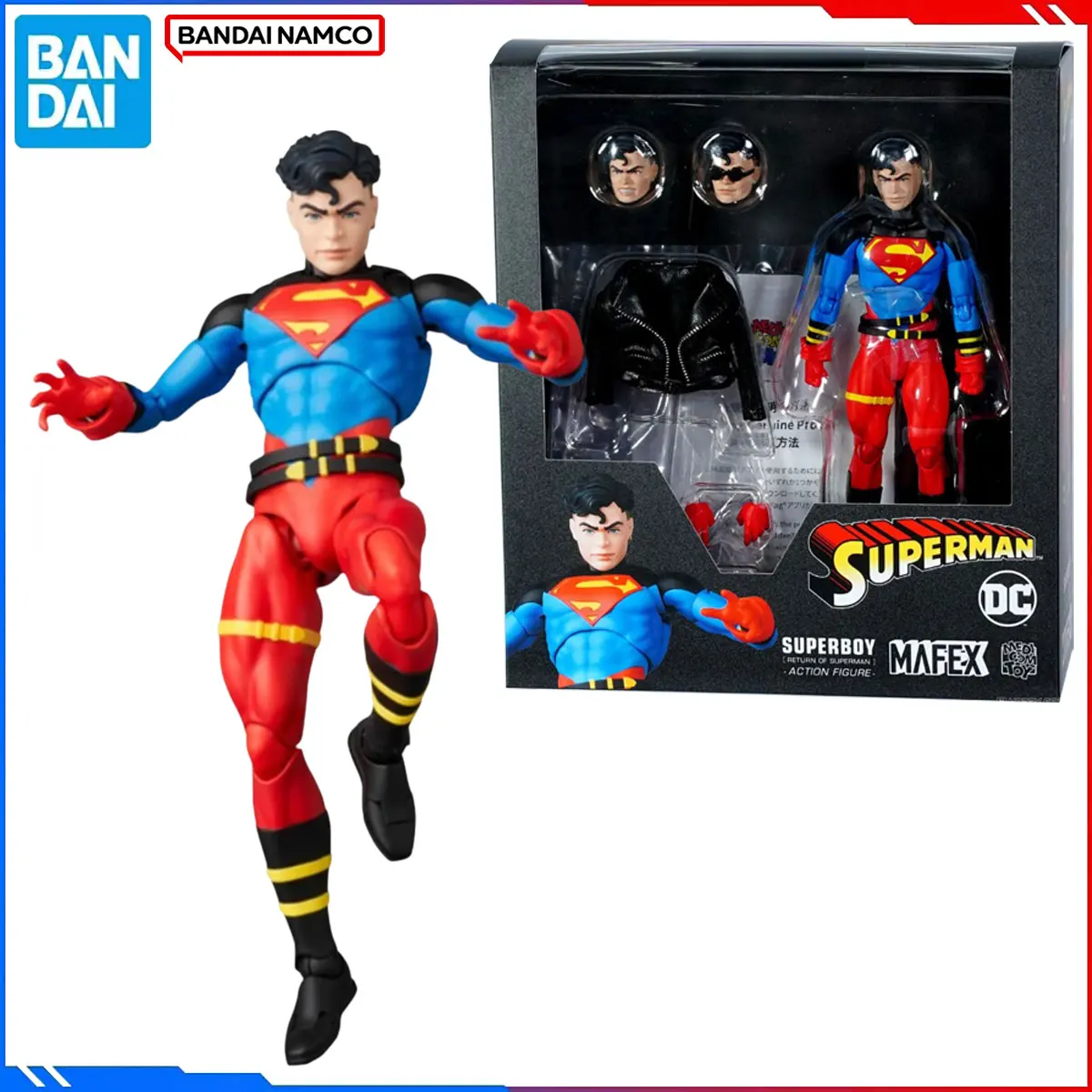 

Подлинная фигурка Bandai, оригинальный возврат Супермена, наборы моделей, аниме-фигурки Mafex 232, экшн-модель Superboy, игрушки, подарок для детей