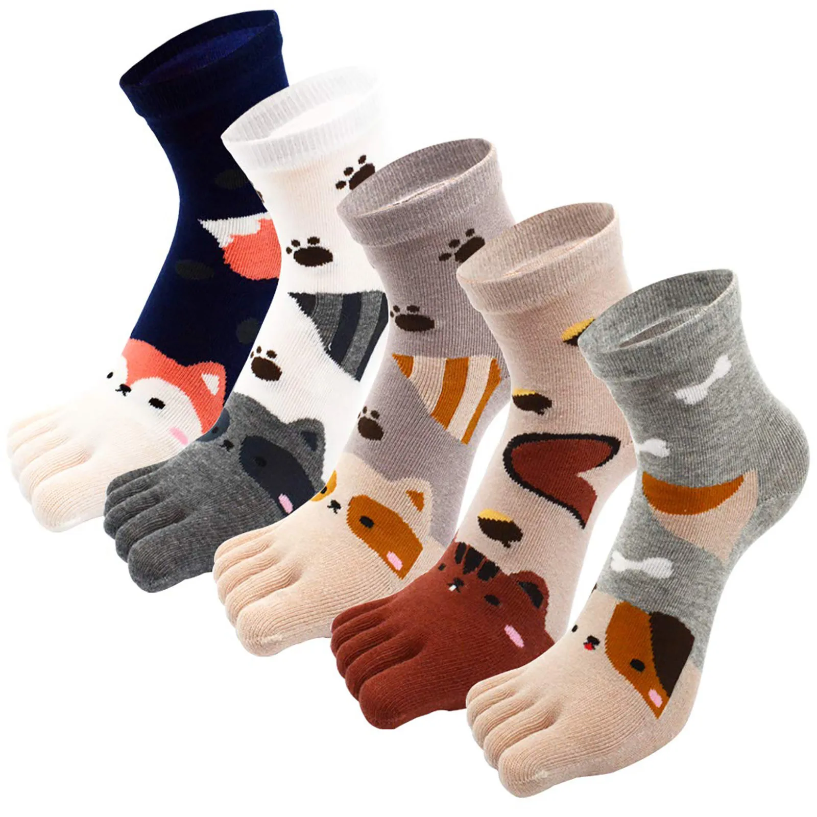 5 Pairs Of Toe Socks Cotton Children Five Finger Socks Cute Cartoon Animal Pattern Socks For Girls Children\'S Socks Boys