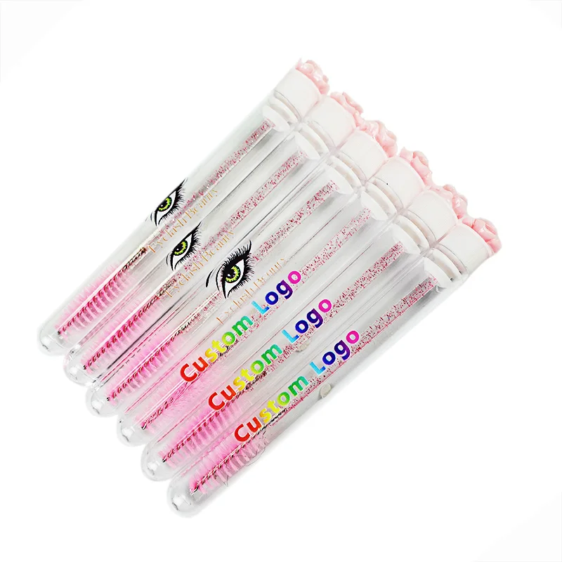 50/100Pcs Customized Eyelash Brush Tubes Custom Logo Rose Drill Head Reusable Eyebrow Brush Tube Eyelash Extension Applicator