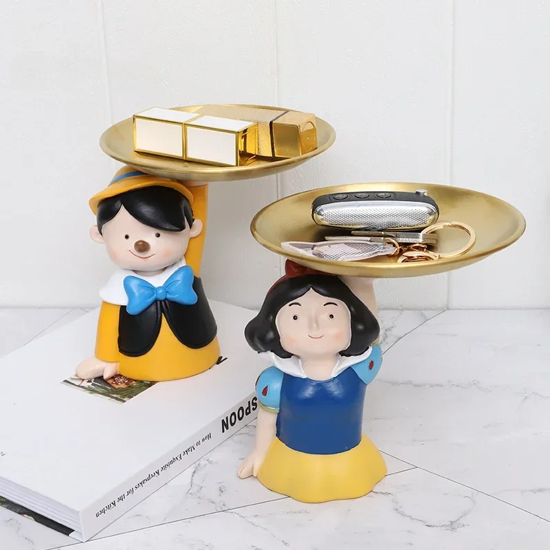 Disney Snow White Pinocchio Resin Storage Tray Creative Figurines Standing Statue Tray Home Decor Ornaments Brithday Xmas Gifts