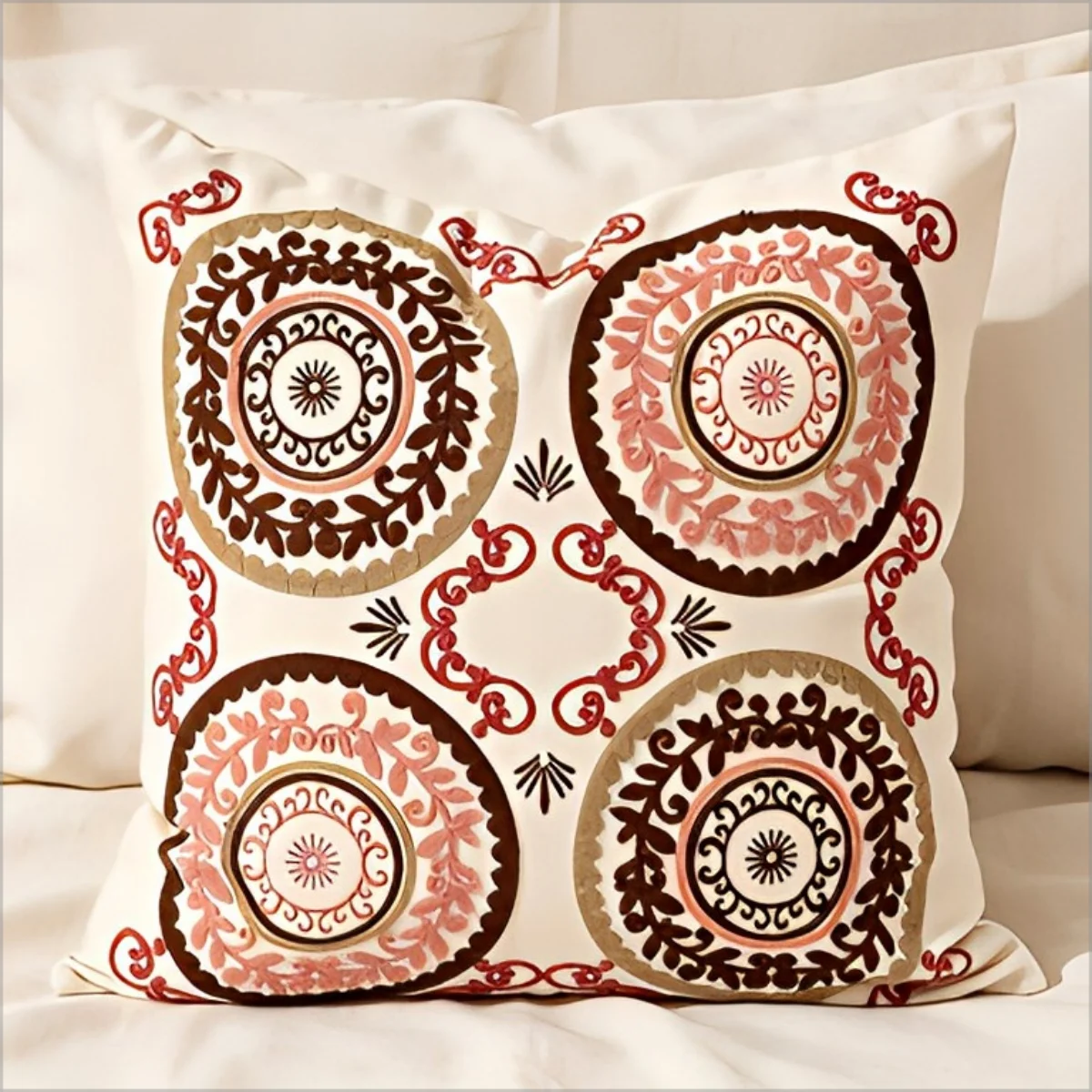Double Sided Boho Pillow Cover Pink Brown Medallion Print Cushion Case for Sofa Living Room Bohemian Home Decor