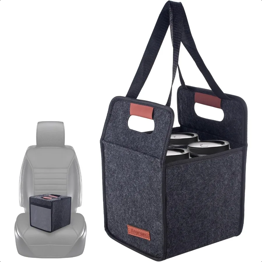 

4 Cup Drink Carrier with Handle Reusable Insulated Drink Caddy Drink Holder for Car Folding Portable Coffee Cup Holder Bag for