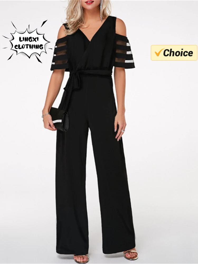 จั๊มสูทขากว้างคอวีเว้าเอวสูง, สินค้าใหม่ฤดูร้อนแฟชั่น