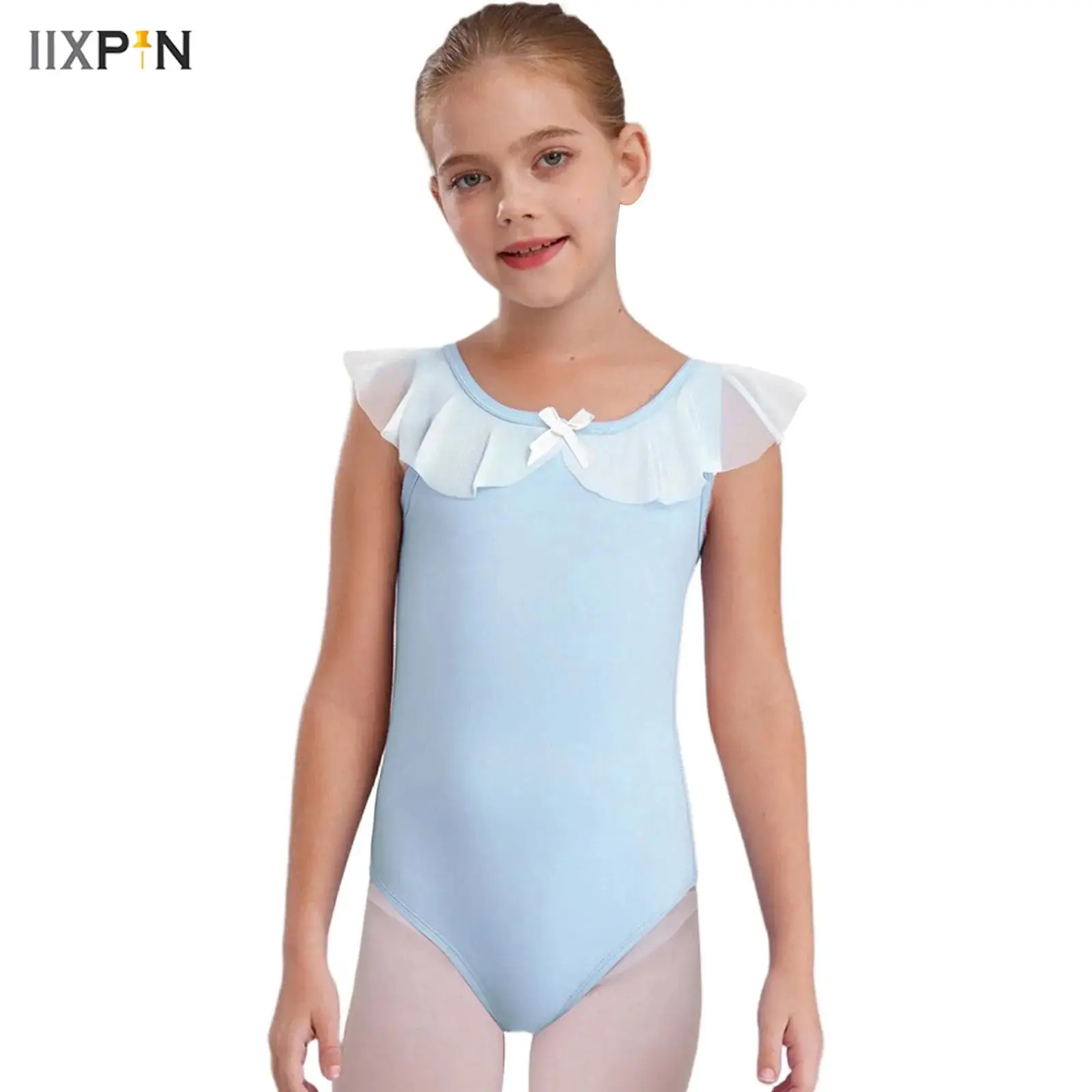 Crianças meninas profissional ballet dança collant renda malha babados sem mangas sem costas bodysuit para ginástica prática desempenho