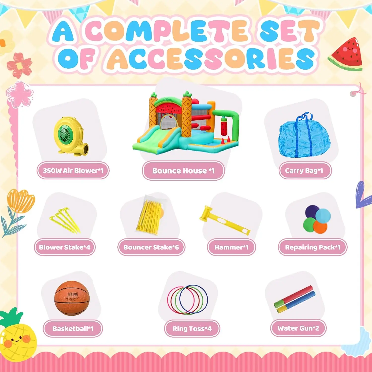 Hüpfhaus Hüpfburg für Kinder – Hüpfhaus für drinnen und draußen – Hüpfburg mit Rutsche – Hüpfburg mit B