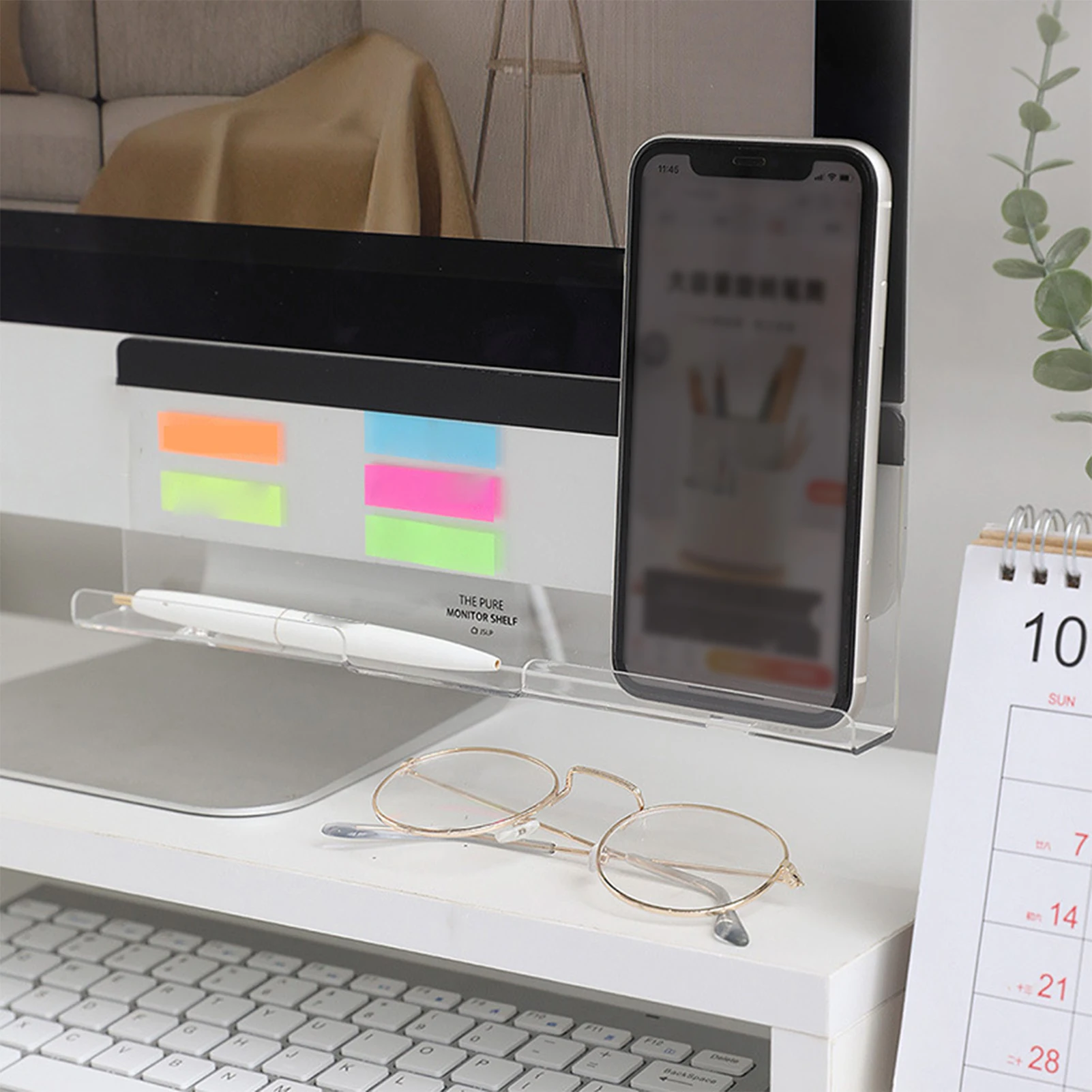 Space-Saving Under Desk Organizer Acrylic Memo Board Clear for Office Workspace Phone Holder Pen Storage Tray Adhesive Mount