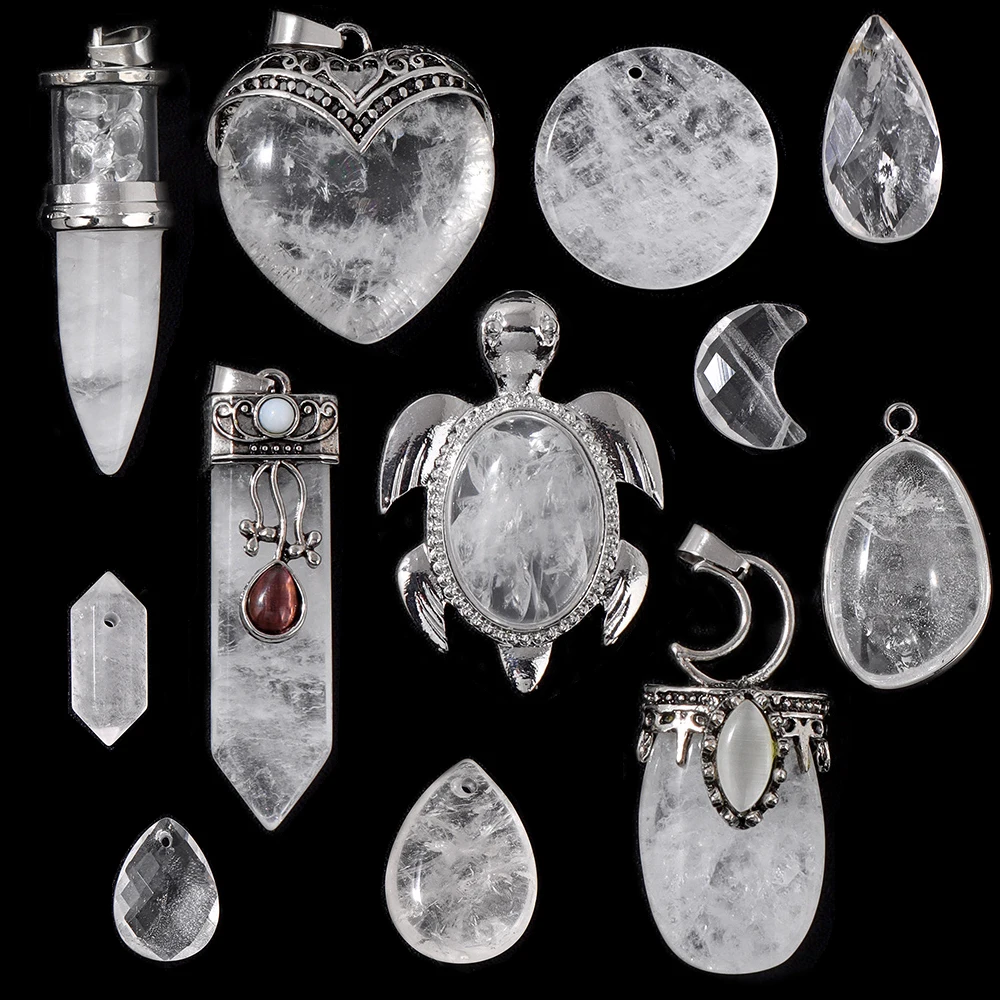 Unregelmäßige 2 stücke Natürliche Weiß Klar Kristall Quarz Anhänger Für Handgemachte Schmuck Machen DIY Halsketten Zubehör