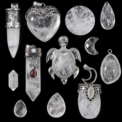 Irregular 2pcs Natural White Clear Crystal Quartz Pendant For Handmade Jewelry Making DIY Necklaces Accessories
