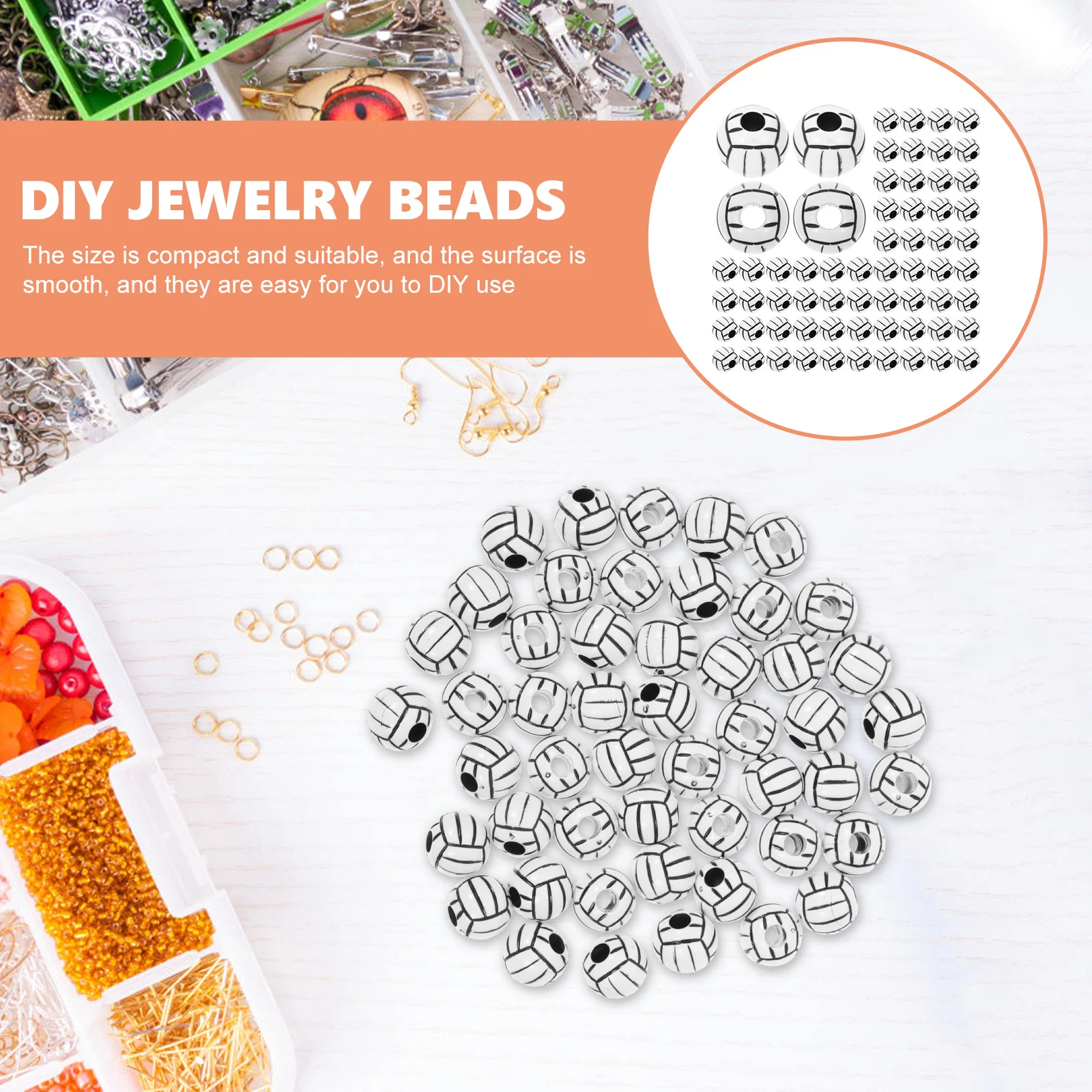 

100pcs Acrylic Volleyball Bead DIY Jewelry Accessories Crafts Making Bracelet Necklace Sports Charms Loose Beads