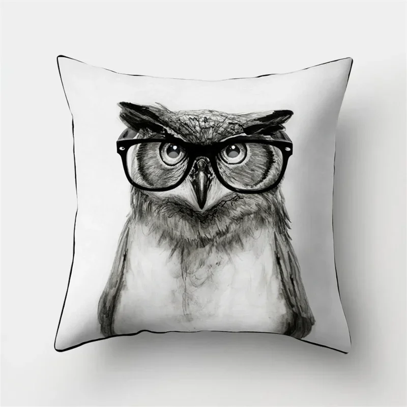 Cute cartoon owl animal leaves plant square cushion cover home living room car sofa decoration waist  pillowcase