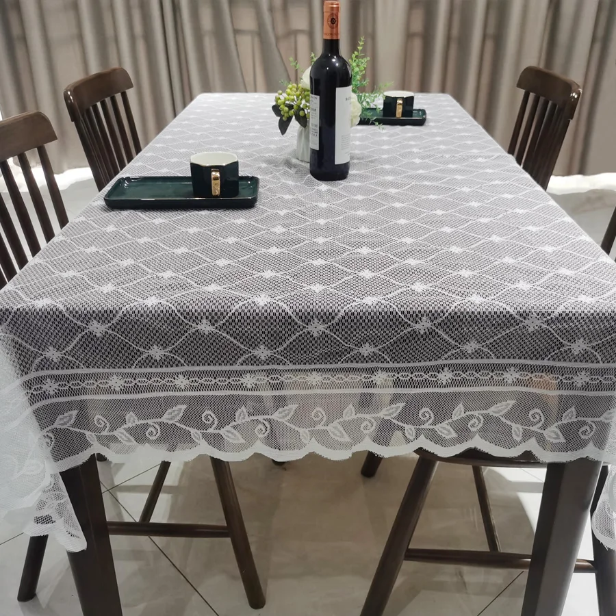 Weiße Gewebte Spitzen-Tischdecke Couchtisch-Abdeckung Stoff für Elegante Luxuriöse Atmosphäre Wohndekor Tischdecke
