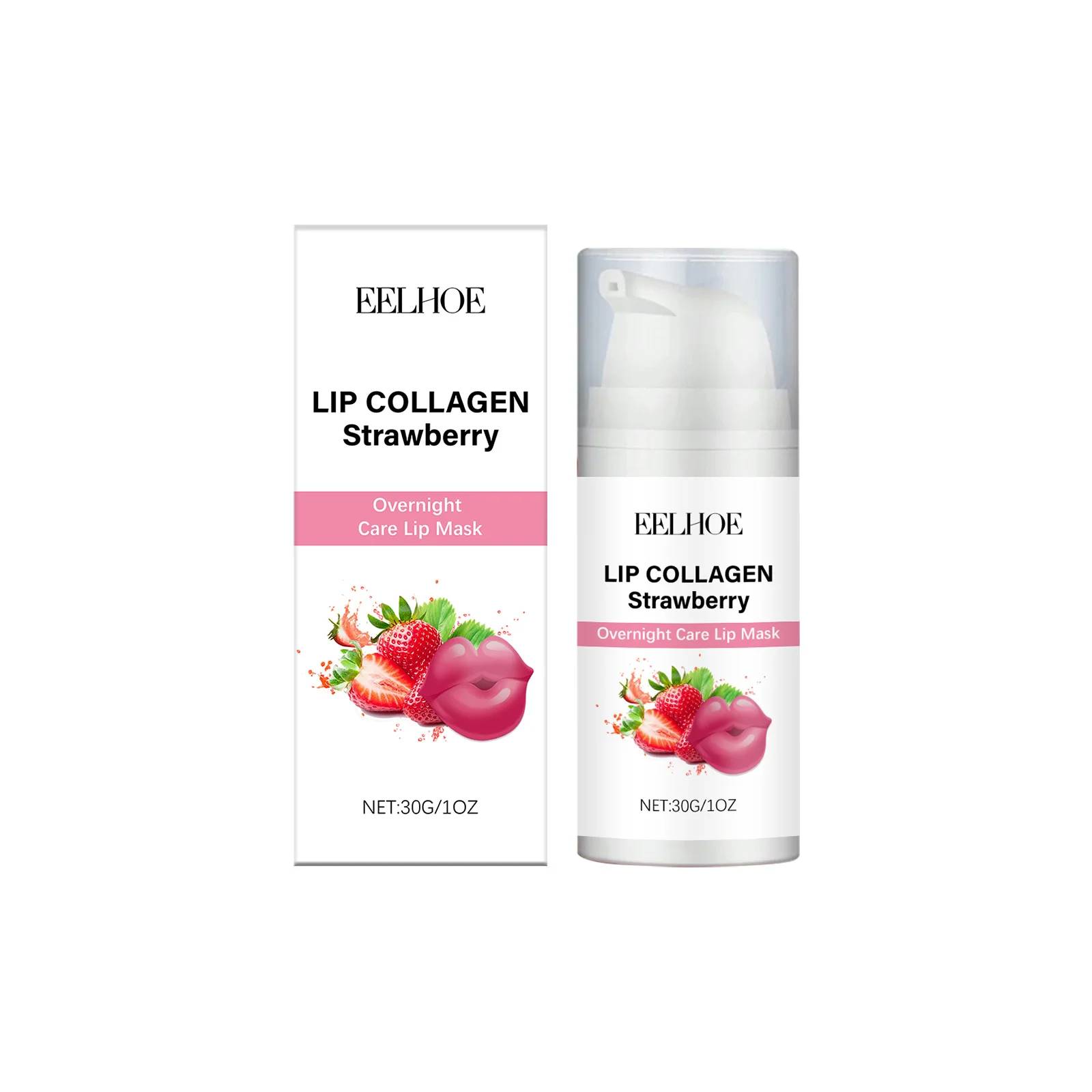

Strawberry Lip Collagen Overnight Mask - Plumping & Hydrating Lip Treatment - Vegan Lip Sleeping Mask