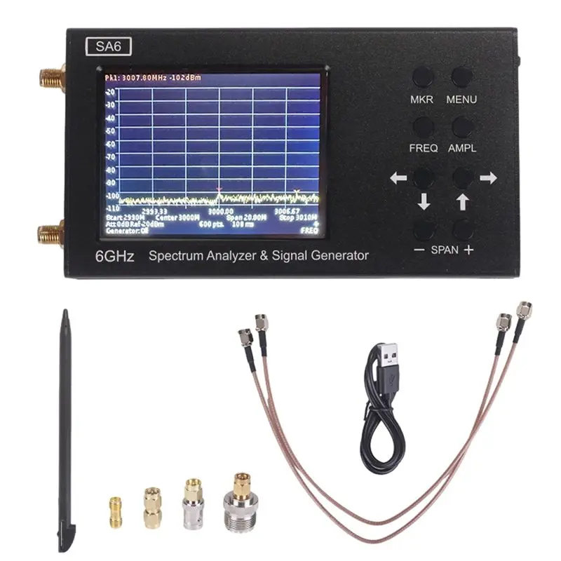 B23B SA6 Handheld Spectrum Analyzer Signal Generator With Tracking Signal Source 35-6000Mhz 3.2Inch Touchscreen
