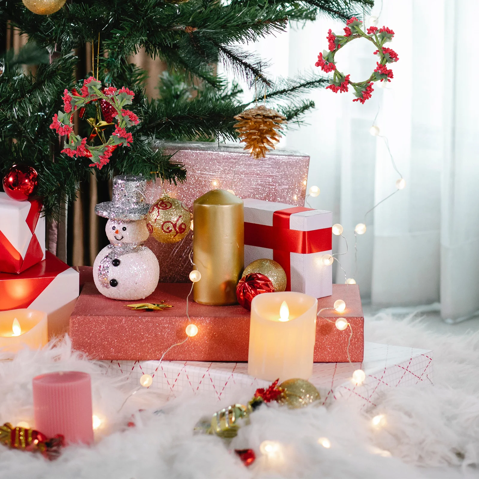 6Pcs Holder Decoration Artificial Berry Garland Wreaths Xmas Wall Pendant Festival Hanging Decor Artificial Wreath