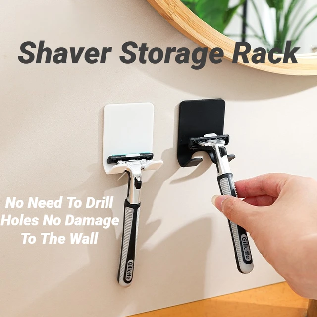 Suporte organizador com ganchos para guardar acessórios de barbear, ideal para homens, para usar no banheiro. Mantém os produtos de higiene pessoal organizados e economiza espaço.