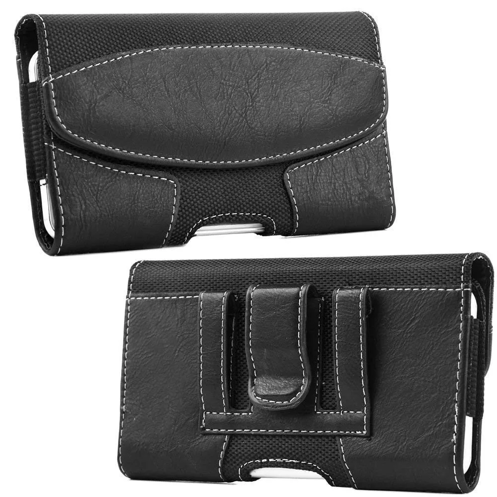 Querformatige Nylon-Hülle mit PU-Leder und Gürtelclip für iPhone und Samsung Handys von 4,5 bis 7,5 Zoll