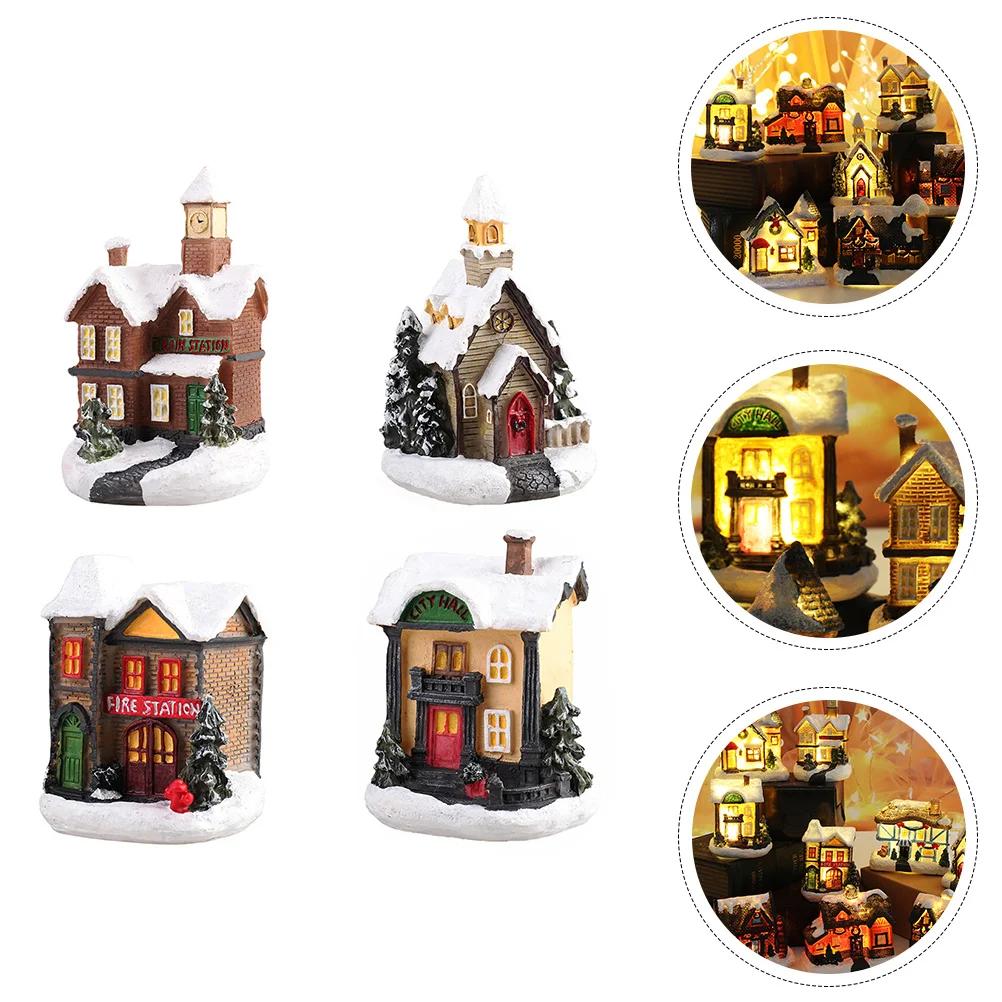 

4Pcs Christmas Luminous Small Ornaments Colorful Resin Desktop Xmas Party Decors Luminous Decor Mini Adorn