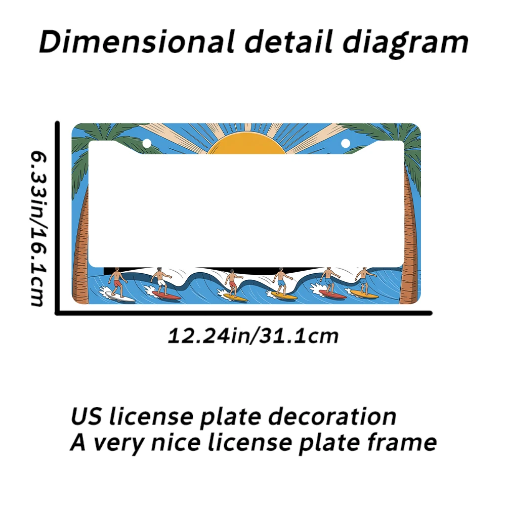 1 قطعة نمط ركوب الأمواج الأزرق والأصفر 2 حفرة إطار لوحة الترخيص ، مادة الألومنيوم ، 6x12 بوصة ، مع طقم مسامير ريترو الجدة C #2