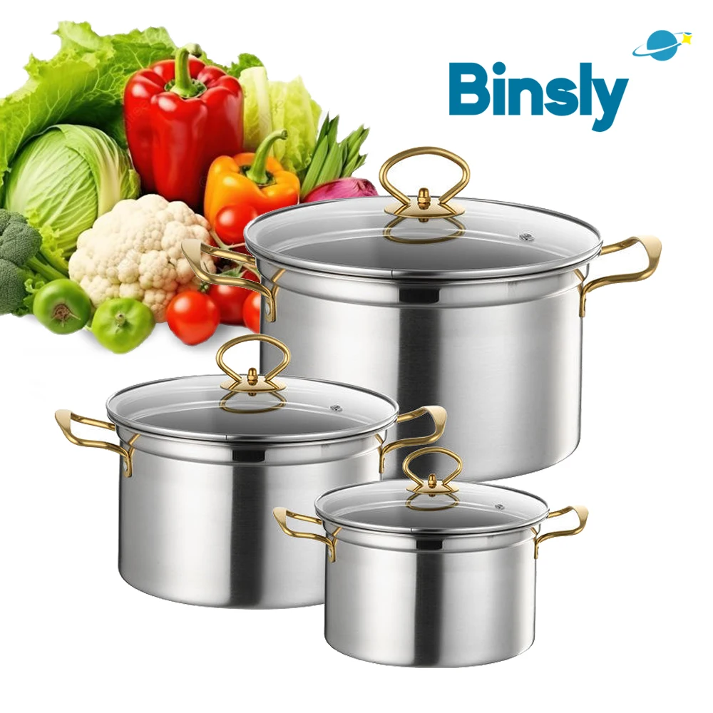 Thickened Cookware Set Soup Pots Stock Pots with Glass Lid Premium Stainless Steel 6-Piece Cooking Pots Set Induction Compatible
