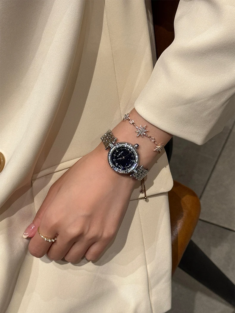 Relojes de cuarzo elegantes de lujo para mujer, reloj de pulsera con esfera de diamante de alta calidad para mujer, pulsera de acero inoxidable a la moda