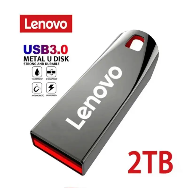 레노버 USB 3.0 방수 USB 플래시 드라이브, 고속 펜 드라이브, PC용 금속 휴대용 미니 USB 스틱, 2TB, 128GB, 256GB