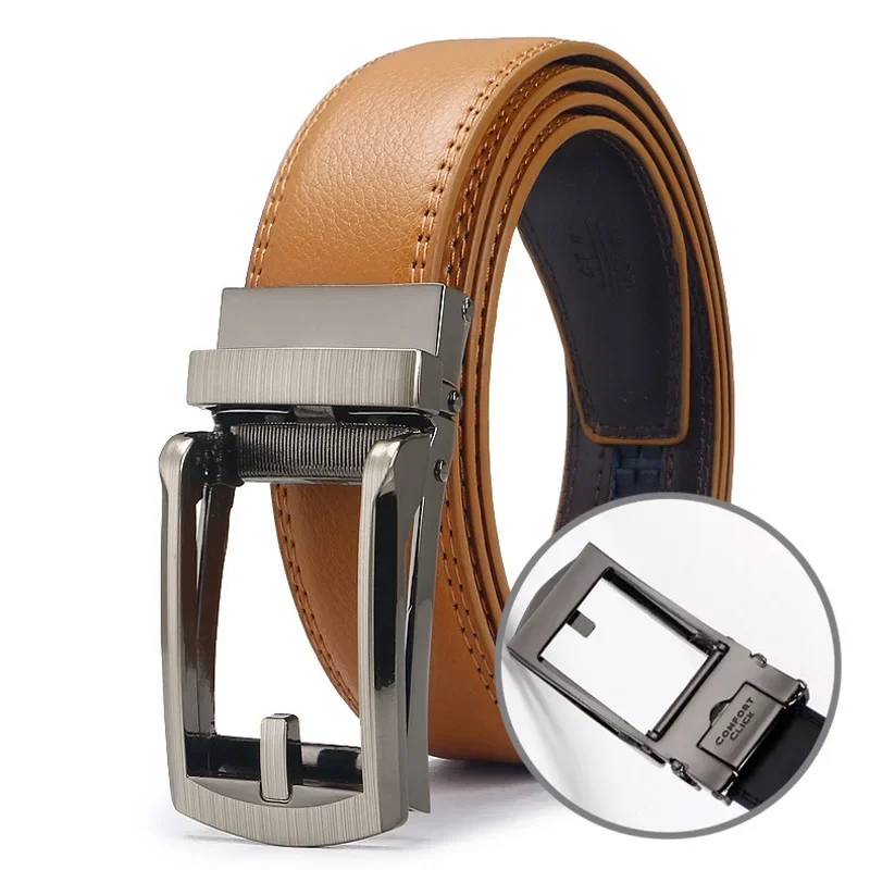 Men's Multi-Color Two-Layer Cow Hide Automatic Buckle Clip Zinc Alloy Back Pull Designer Belt - Fashionable And Stylish Accessor