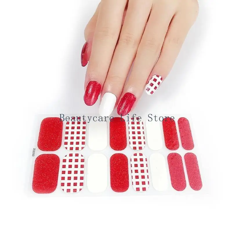 652C Semi Cured Gel Polish Strips Glitter Cow Pattern Self-Ashesive Art Sets for Women Gel Stickers