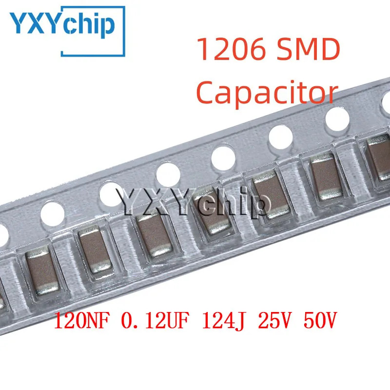 

20PCS 1206 120NF 0.12UF 124J 25V 50V ±5% NPO C0G SMD Chip Multilayer Ceramic Capacitor