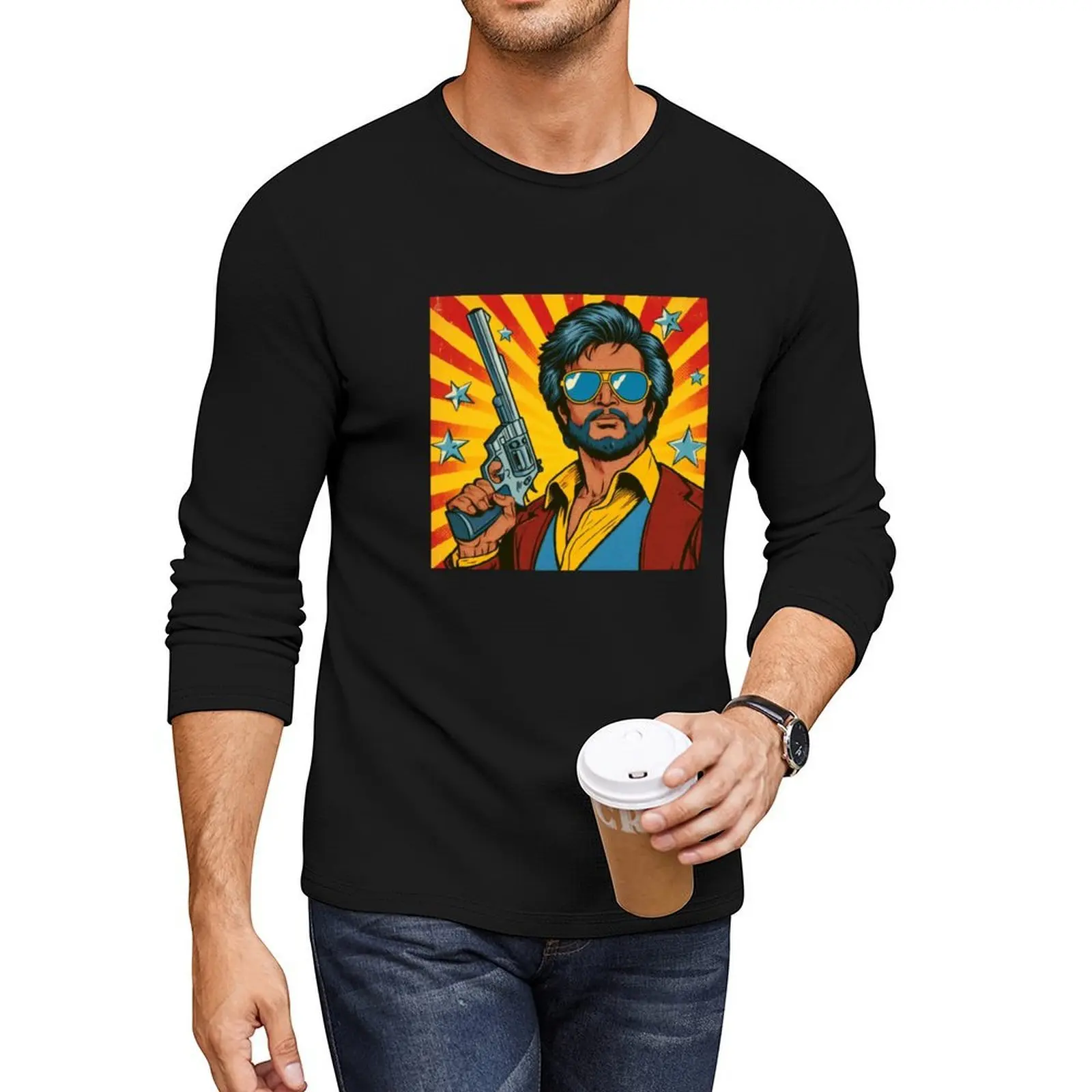 

Retro Vintage Pop Art Gunner Rajinikanth Long T-Shirt anime clothes heavyweight t shirts hippie clothes black t-shirts for men