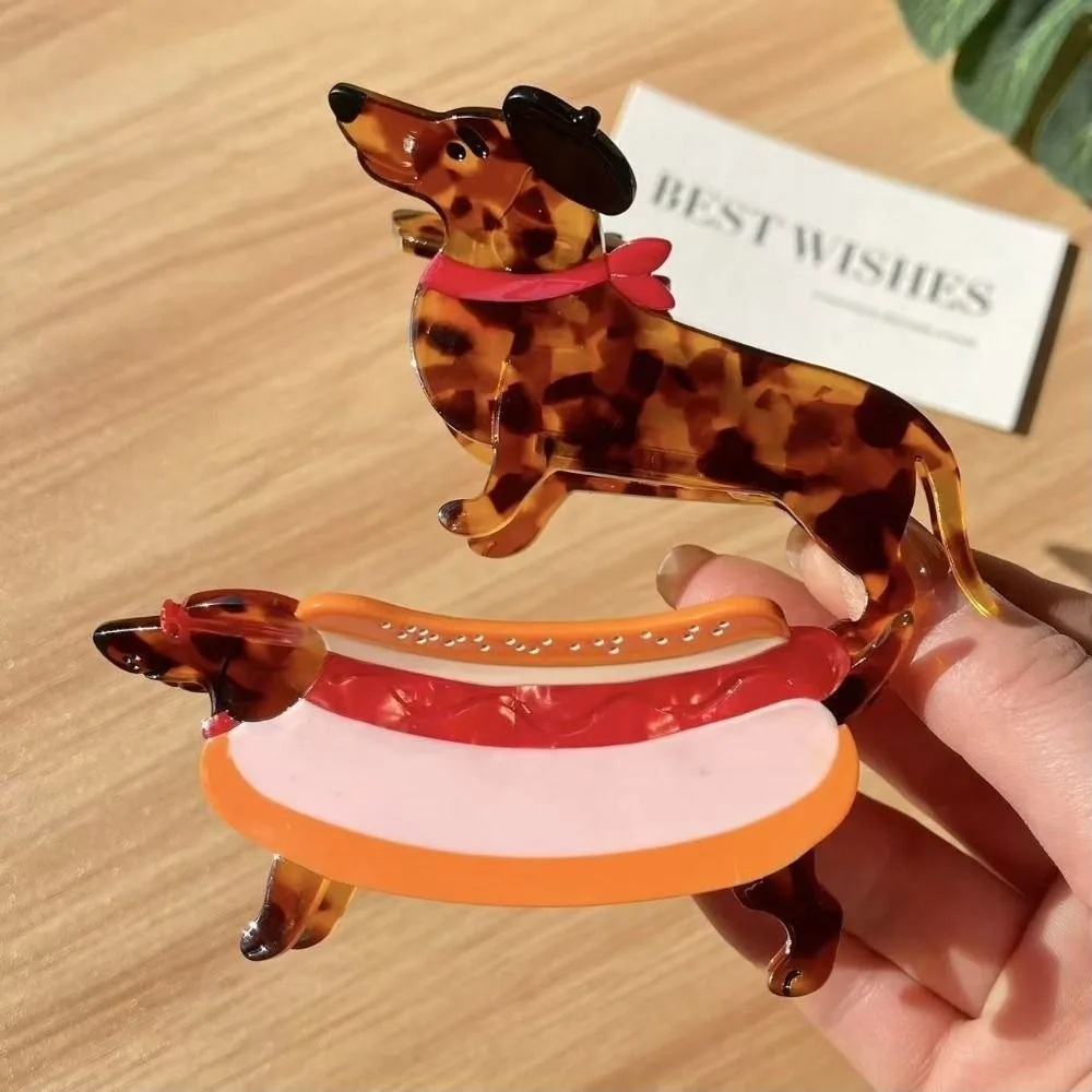 Cute Animals Dachshund Hair Claw Acetic Acid Puppy Cartoon Hairpin Large Geometry Acetate Grab Clip Vacation