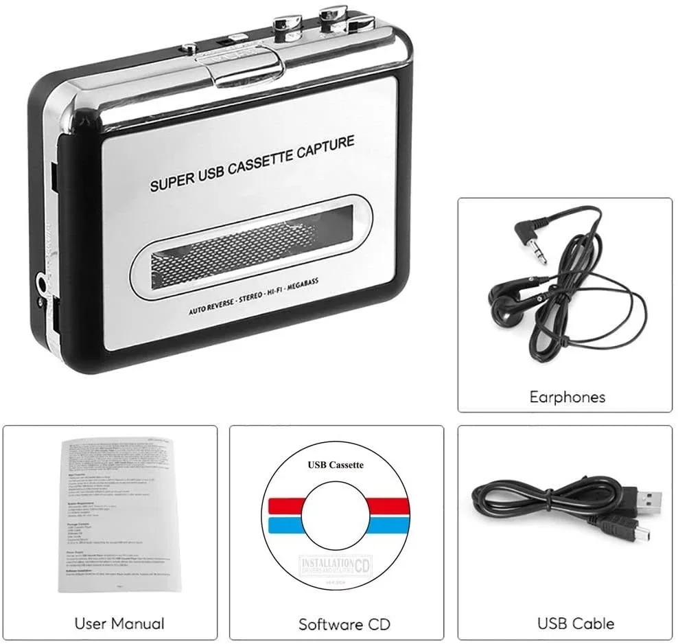 Reproductor de Cassette multiusos, convertidor de Cassette MP3/CD, Walkman, USB, reverso automático, cinta, micrófono incorporado