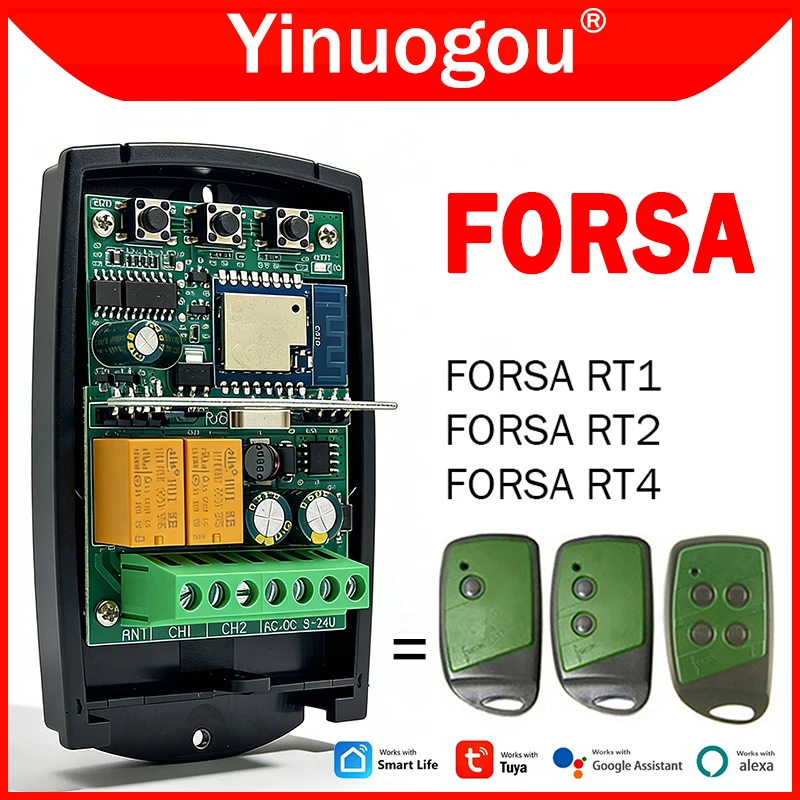 

For FORSA RT1 RT2 RT4 Tuya Wifi Garage Door Remote Control Receiver 433MHz Smart Switch Module Controller 433.92MHz Rolling Code