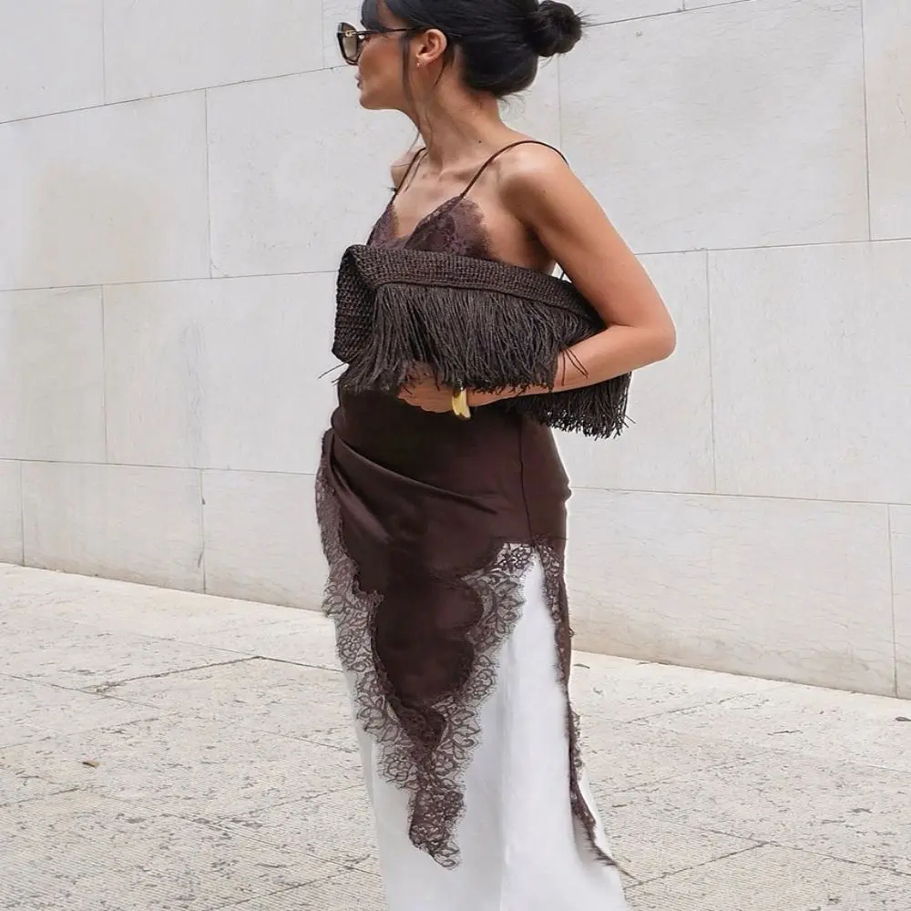 เดรสลูกไม้ผ้าซาตินแฟชั่นสำหรับผู้หญิง ดีไซน์ไม่สมมาตร เซ็กซี่ แขนกุด หรูหรา สไตล์มินิเดรส สำหรับงานปาร์ตี้