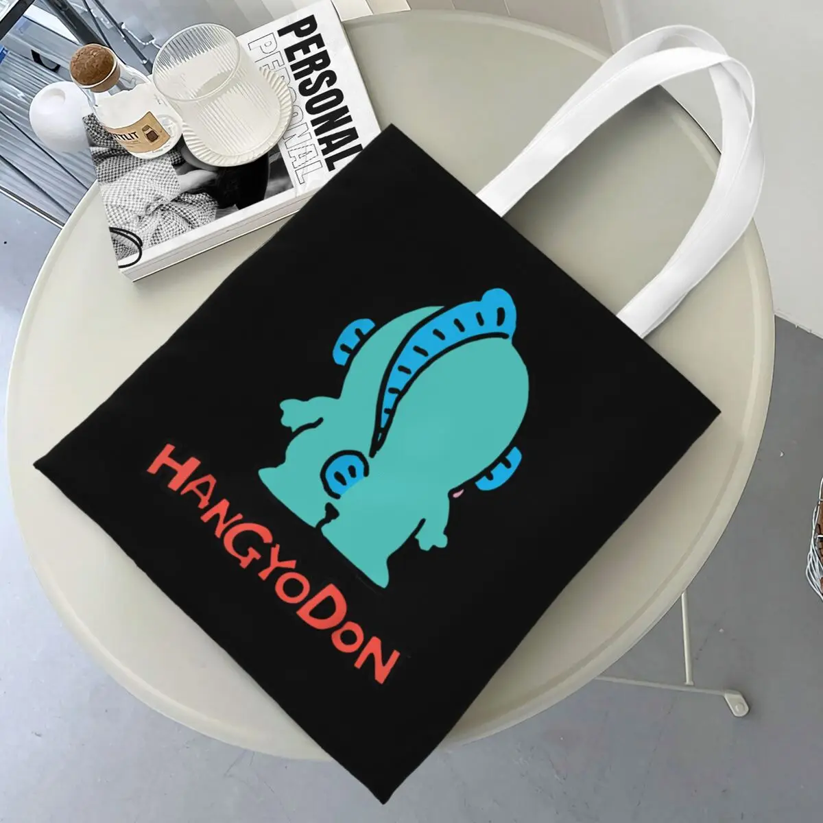

Hangyodon Backside Logo Tote Bags Women Handbag Foldable Student Shoulder Bag Printed Grocery Bag