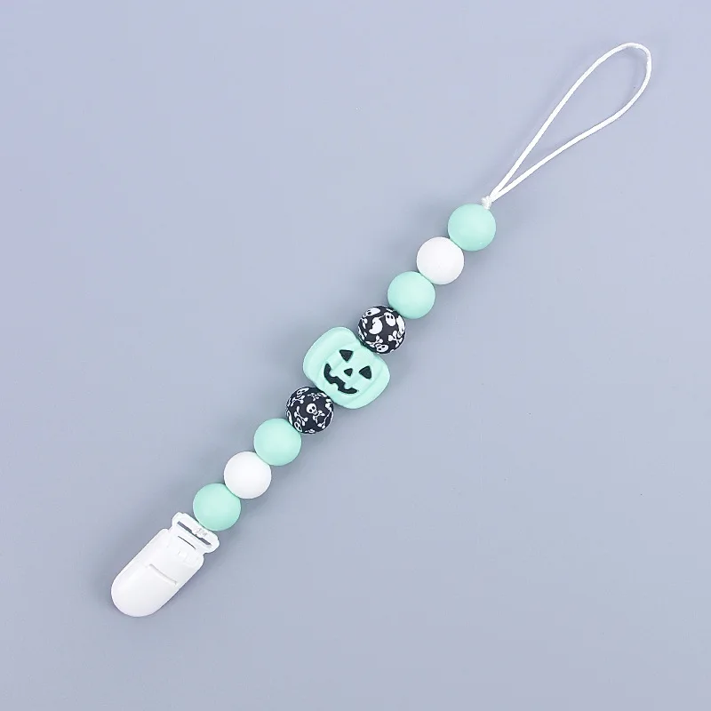 Clips de sucette en Silicone pour bébé, 2 pièces, perles d\'halloween, porte-chaîne factice, porte-mamelon pour nouveau-né, jouet de dentition à