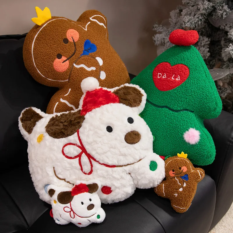 

2025 Happy Christmas Series Plush Toys Cuddly Cozy Prince Gingerbread Man Xmas Tree Puppy Doll Throw Pillow Lovely Home Decor