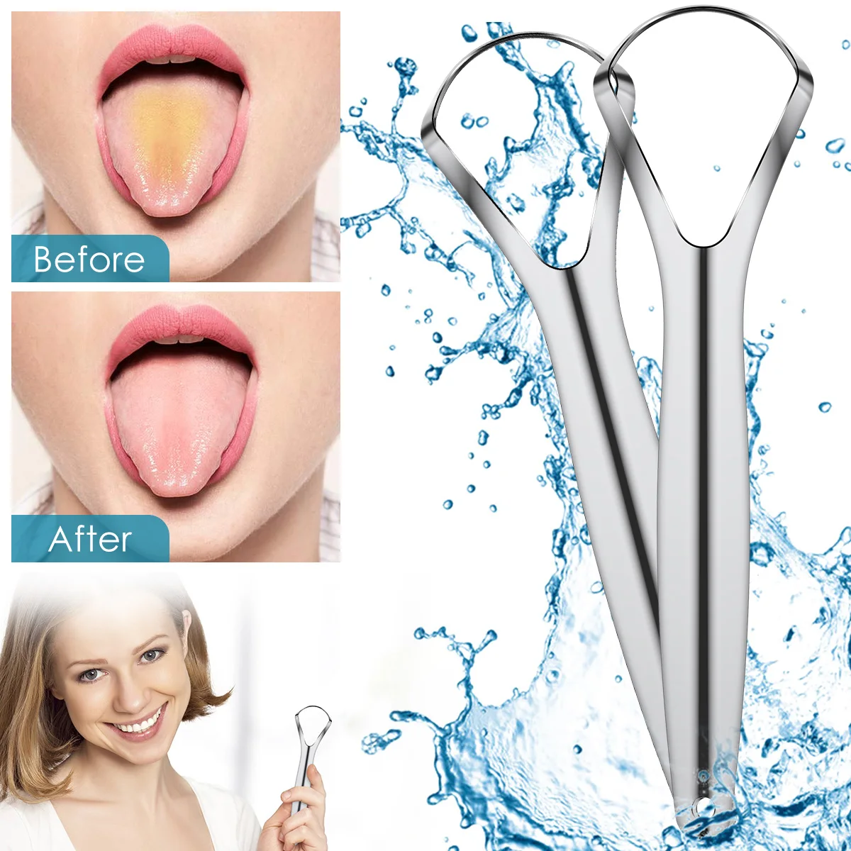 1/4/8Pcs Portable Single Layer Tongue Scraper Reusable Stainless Steel Oral Mouth Brush Tongue Scraper Fresh Breath Maker