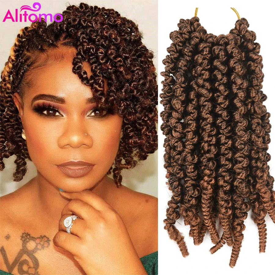 

Alitomo Short Bob Spring Twist Hair Synthetic Prelooped 8Inch Passion Twist Crochet Braids 15Strands Ombre Braiding Hair for Kid