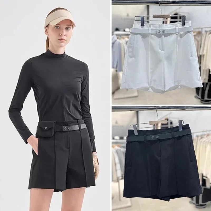 

Korean golf spring and summer women's fanny pack slim and thin black and white shorts simple and comfortable mid-waist shorts