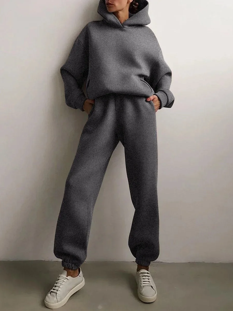 Women's Tracksuit Suit Autumn Fashion Warm Hoodie Sweatshirts Two Pieces Oversized Solid Casual Hoody Pullovers Long Pant Sets