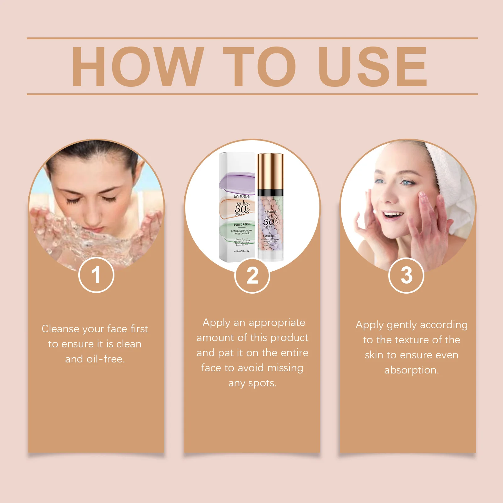 Jaysuing 40g Isolation Sunscreen Tri-Color Cream Waterproof Sweatproof Makeup Foundation Natural Makeup Base Cream Long Lasting