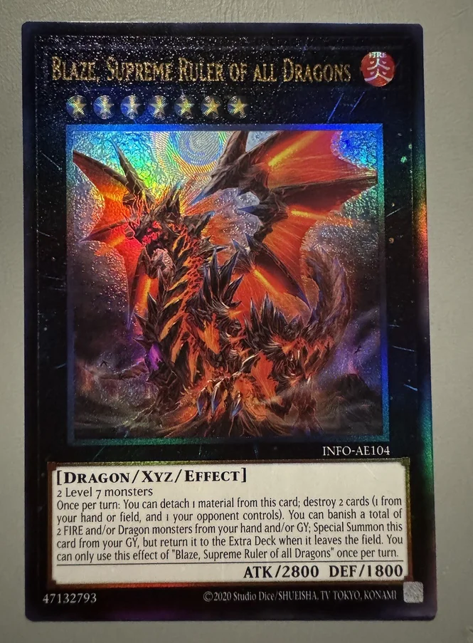 Yugioh KONAMI Duel Monsters INFO-AE104 Blaze, Supreme Ruler of all Dragons Ultimate Asian English Collection Mint Card