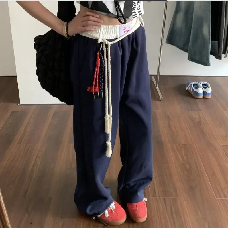 Deeptown évjárat Buggyos sweatpants Asszony y2k Amerika sportok Csípő Fél lábon ugrál joggers nadrágot Ősz Alkalmi Koreai Csináltatás Ingó- Nadrág