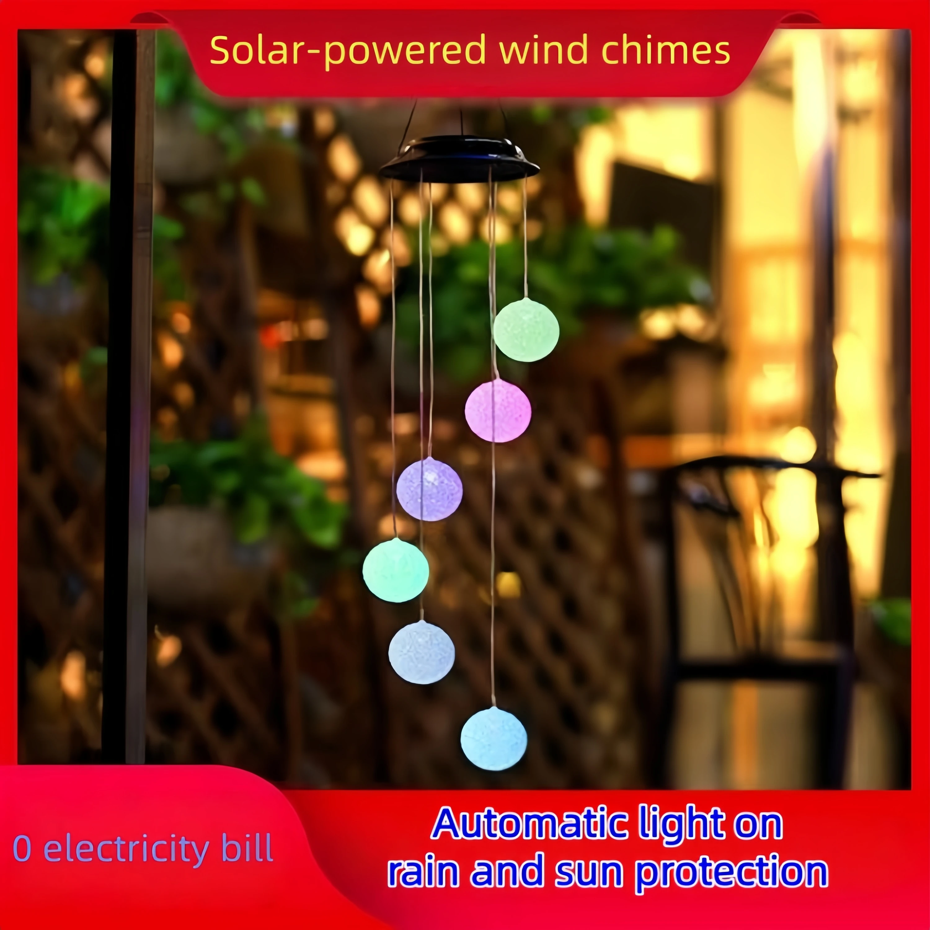 Outdoor Solar Wind Chime, Waterproof Color-ChangingLED Hanging Light, Perfect for Christmas, Thanksgiving,Party, Garden Decor