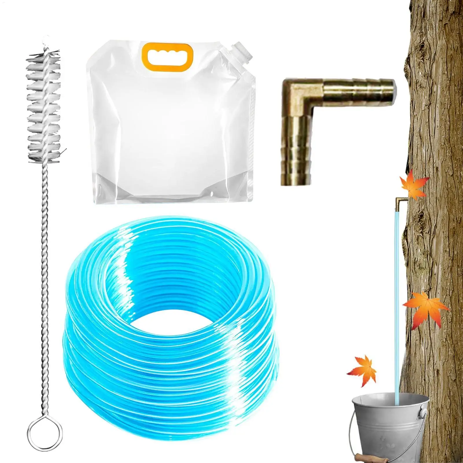 Maple Syrup Tapping Kit Maple Tree Tap L-Shaped Tip Design With Reusable Collection Bags And Frost-Resistant Tubing For Birch