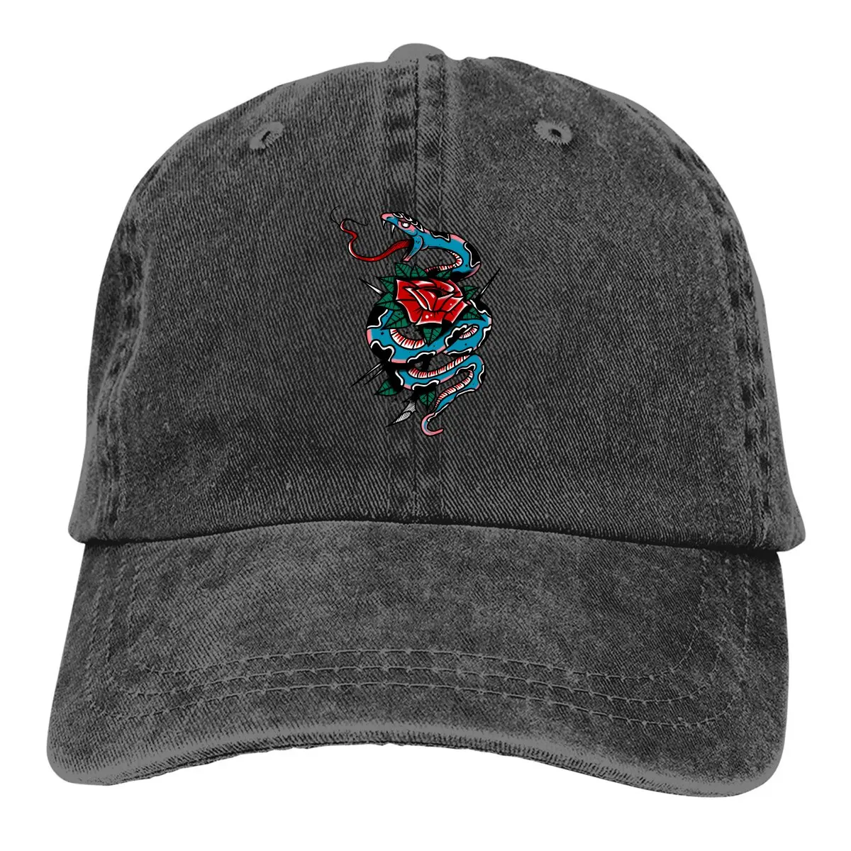 

Snake and Rose Baseball Cap Men Hats Women Visor Protection Snapback Tattoo Style Caps